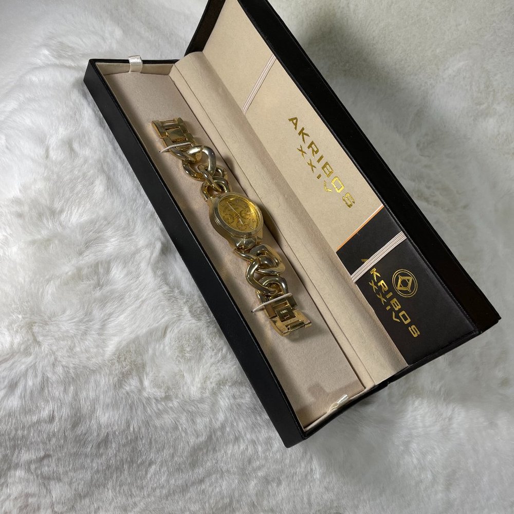 Akribos Gold LInk Watch Stainless Steel With Box